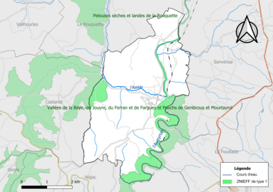 Carte des ZNIEFF de type 1 de la commune.