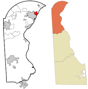 Location in New Castle County and the state of Delaware