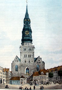 Nikolai-hallenkirche voor de grote brand (ca.1835), Peter Suhr