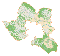 Mapa konturowa gminy wiejskiej Dynów, na dole po prawej znajduje się punkt z opisem „Dylągowa”