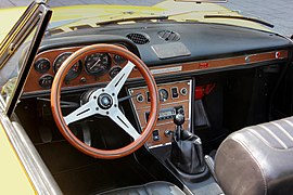 Fiat Dino Spider, series 2, dashboard and Nardi steering wheel, view from rear left