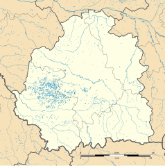 Mapa konturowa Indre, po prawej nieco na dole znajduje się punkt z opisem „Lourouer-Saint-Laurent”