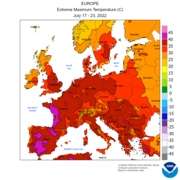 Carte des températures maximales en Europe pendant la canicule de 2022.