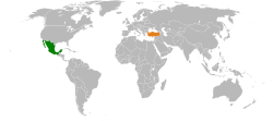 Map indicating locations of Mexico and Turkey