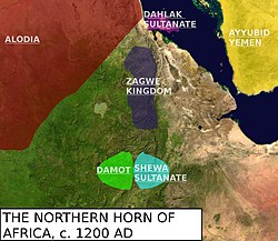 The kingdom of Damot and its neighbours circa 1200 AD