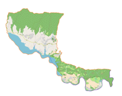 Mapa konturowa gminy Czorsztyn, na dole znajduje się punkt z opisem „Sromowce Wyżne”