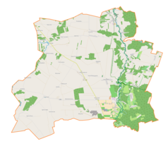 Mapa konturowa gminy Nowy Kawęczyn, blisko centrum na lewo znajduje się punkt z opisem „Franciszkany”