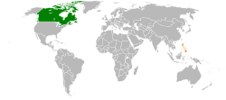 Map indicating locations of Canada and Philippines