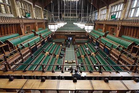 The green benches in the House of Commons of the United Kingdom