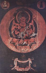 Aizen Myōō, "Tingido por Amor ou Luxúria", um Rei do Conhecimento Esotérico, é uma divindade ortodoxa no Shingon que é única no período Heian, sem um passado indiano, tibetano ou chinês.[193][194]