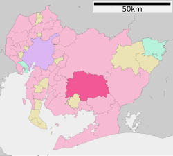 Location of Okazaki in Aichi Prefecture, highlighted in pink