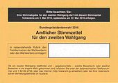 „Bundespräsidentenwahl 2016 Amtlicher Stimmzettel für den zweiten Wahlgang“ im Wege der Briefwahl