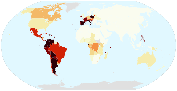 Map of Catholic population around the world