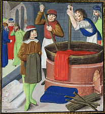 Dyeing wool, England (1482), from the British Museum