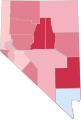 Image 49Majority/plurality party in each Nevada county (February 2023):   Democrat >= 30%   Republican >= 30%   Republican >= 40%   Republican >= 50%   Republican >= 60% (from Nevada)