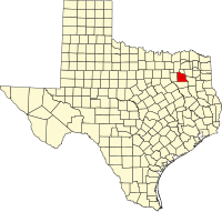 Map of Teksas highlighting Van Zandt County