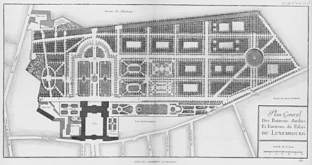 Plan du palais et du jardin au milieu du XVIIIe siècle, dans l'Architecture françoise de Jacques-François Blondel