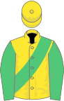 Yellow, emerald green sash and sleeves