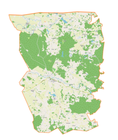 Mapa konturowa gminy Banie Mazurskie, u góry znajduje się punkt z opisem „Stare Gajdzie”