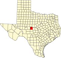 Map of Texas highlighting Concho County