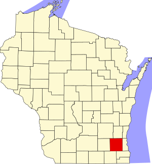 Map of Wisconsin showing Waukesha County