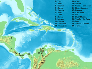 Chibcha language distribution Tahamí are listed as Nutabes (14)