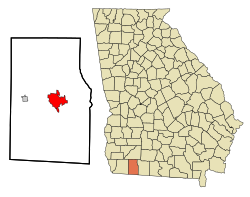 Location in Grady County and the state of Georgia