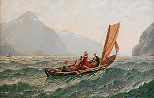 Fjord with sailing boat