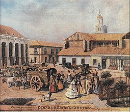 [Colonial] Square in Downtown Santiago, in 1850, by the French-born Ernest Charton.[21]