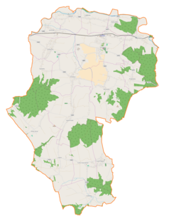 Mapa konturowa gminy Tarnowiec, u góry po prawej znajduje się punkt z opisem „Brzezówka”