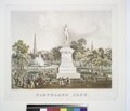 1859 chromolithograph depicting the proposed monument. Note that the scale, statue, and pedestal differ from Walcutt's design.