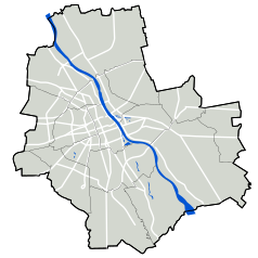 Mapa konturowa Warszawy, w centrum znajduje się punkt z opisem „Ulica Szwoleżerów w Warszawie”