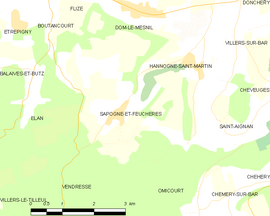 Mapa obce Sapogne-et-Feuchères