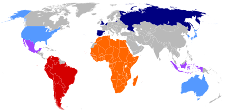 Carte des candidatures à la Coupe du monde FIFA de 2018.