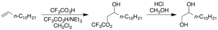 Conversion of 1-dodecene to 1,2-dodecanediol by trifluoroperacetic acid epoxidation, ring-opening, and hydrolysis (*)