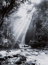 Crepuscular rays at the Dago Waterfall near Bandung, 1920s or 1930s