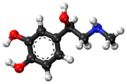 Ball-and-stick model of epinephrine (adrenaline) molecule