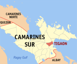 Map of Camarines Sur with Tigaon highlighted