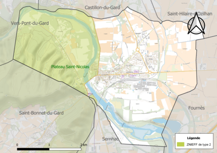 Carte de la ZNIEFF de type 2 sur la commune.