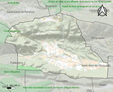 Carte de la ZNIEFF de type 1 sur la commune.