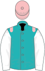 Emerald green, pink epaulets, white sleeves, pink cap