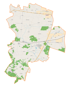 Mapa konturowa gminy Wola Krzysztoporska, u góry znajduje się punkt z opisem „Gomulin”