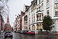 Yorckstraße, dahinter die Dreifaltigkeitskirche (Architekt Christoph Hehl)