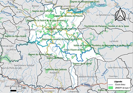 Carte des ZNIEFF de type 1 sur la commune.