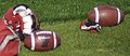 Image 29Footballs and a helmet at a Calgary Stampeders (CFL) team practice (from Canadian football)