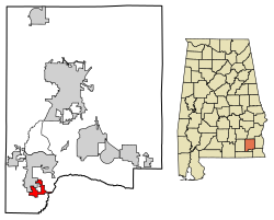 Location of Clayhatchee in Dale County, Alabama.