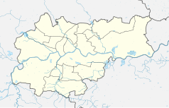 Mapa konturowa Krakowa, blisko centrum u góry znajduje się punkt z opisem „Osiedle Dywizjonu 303”