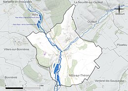 Carte en couleur présentant le réseau hydrographique de la commune