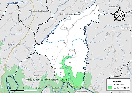 Carte des ZNIEFF de type 1 sur la commune.