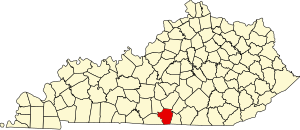 Map of Kentucky highlighting Cumberland County